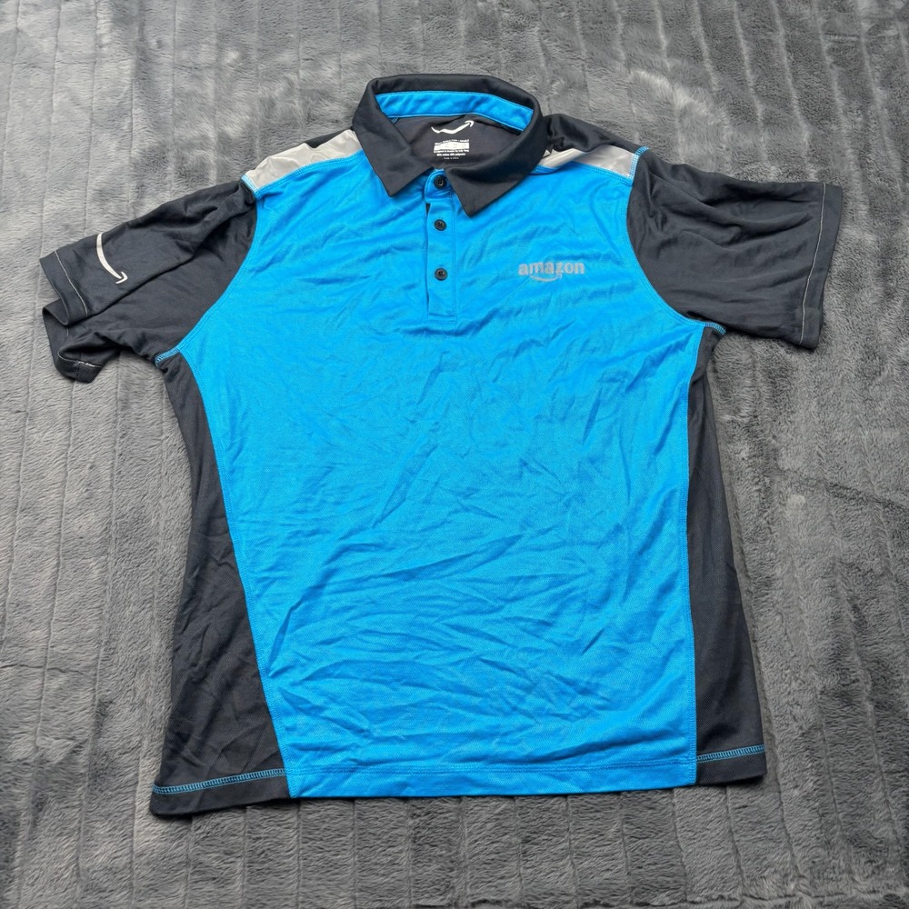 Amazon Mens Active Polo Shirt XL Blue Grey Luly Yang Employee Uniform APMLS